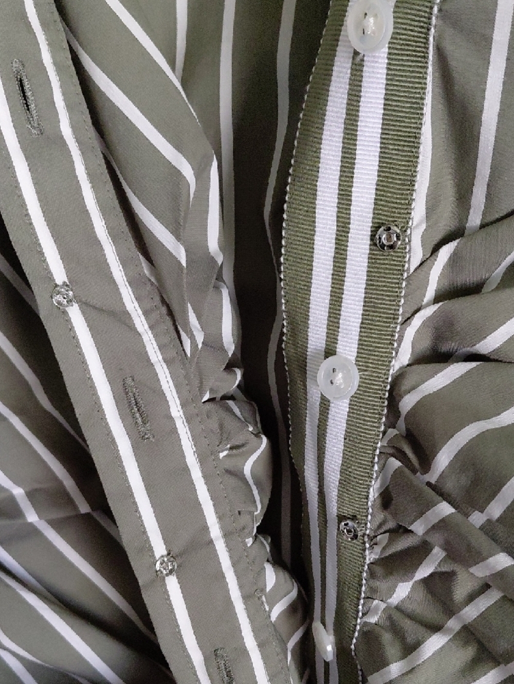 Veronica Beard Green Devra Ruched Striped Stretch-Cotton Button-Front Top - Picture 7 of 12